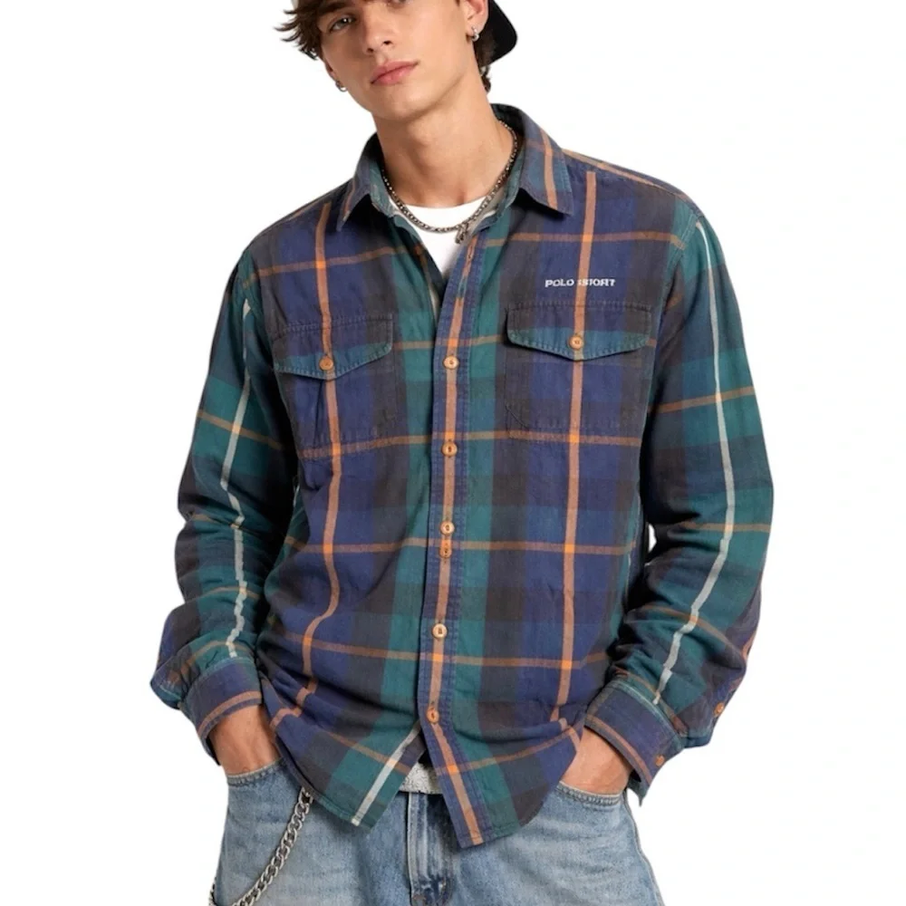 VTG Polo Ralph Lauren Plaid Long Sleeve Button Up Shirt Sz M Y2K 90s Style